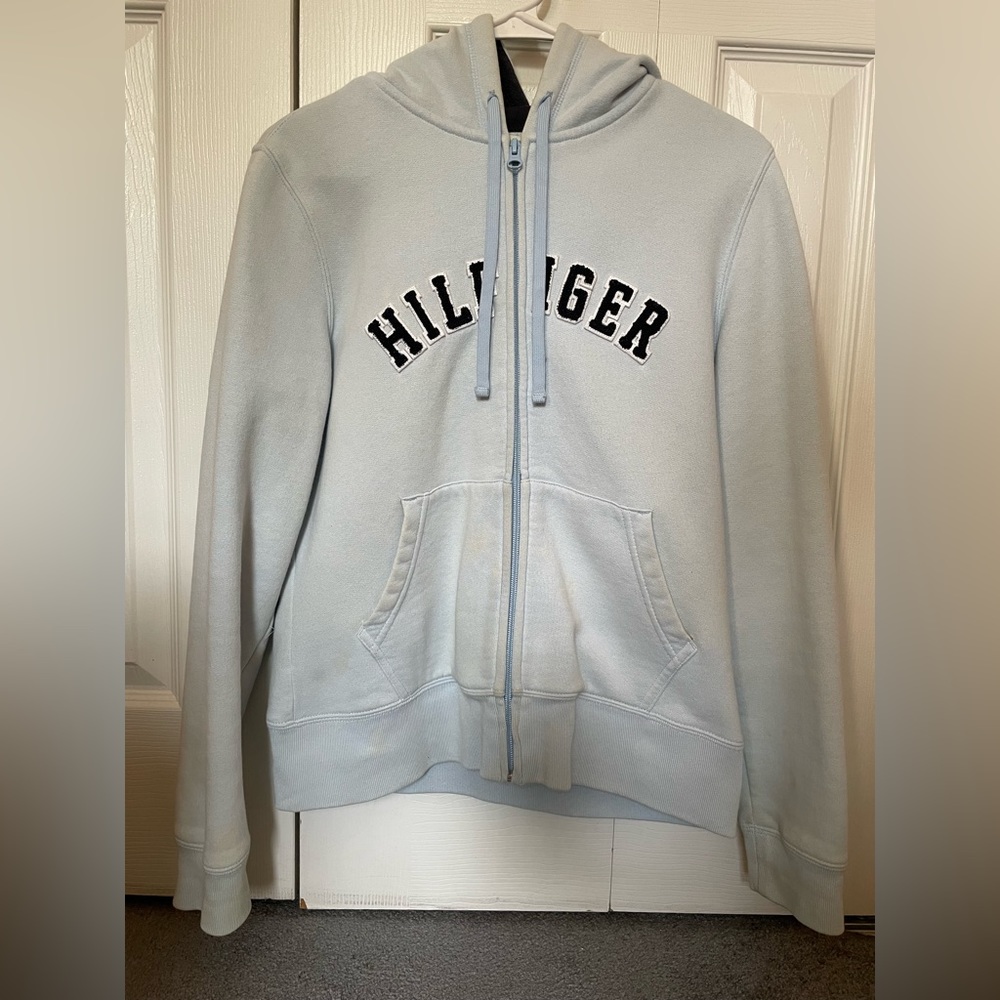 baby blue Tommy Hilfiger sweatshirt. Size: Medium. - Picture 1 of 5